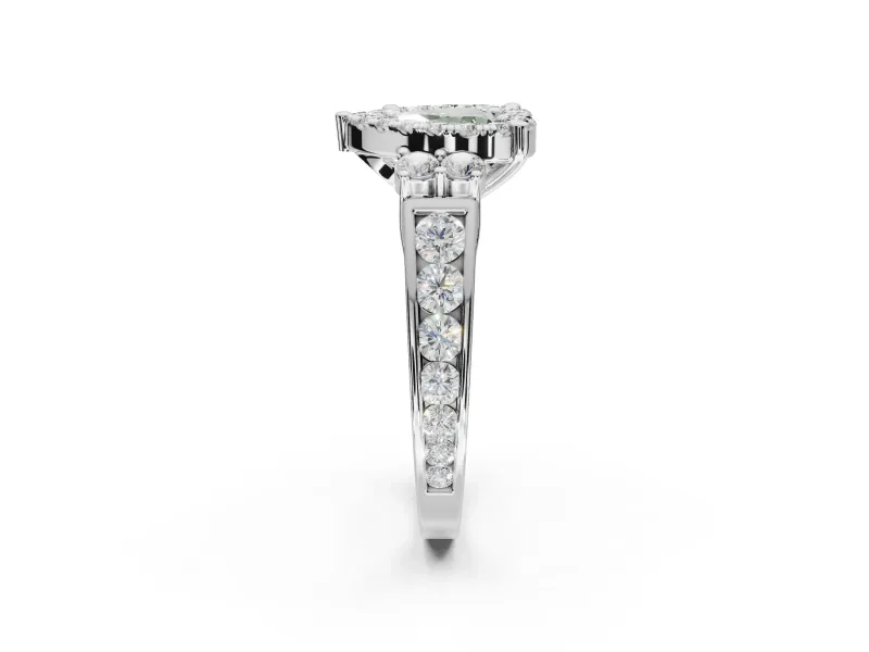Heart-Shaped Halo Engagement Ring Setting for a Fancy Green Lab-Grown Diamond | Graduated Channel Band | White Gold