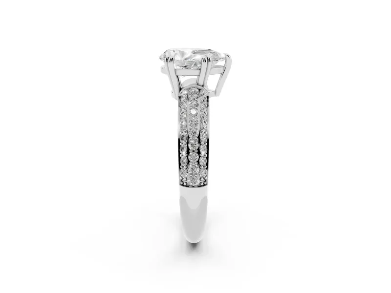 Pear-Shaped Three Row Pave Solitaire Engagement Ring Setting | Double Claw Prongs | White Gold