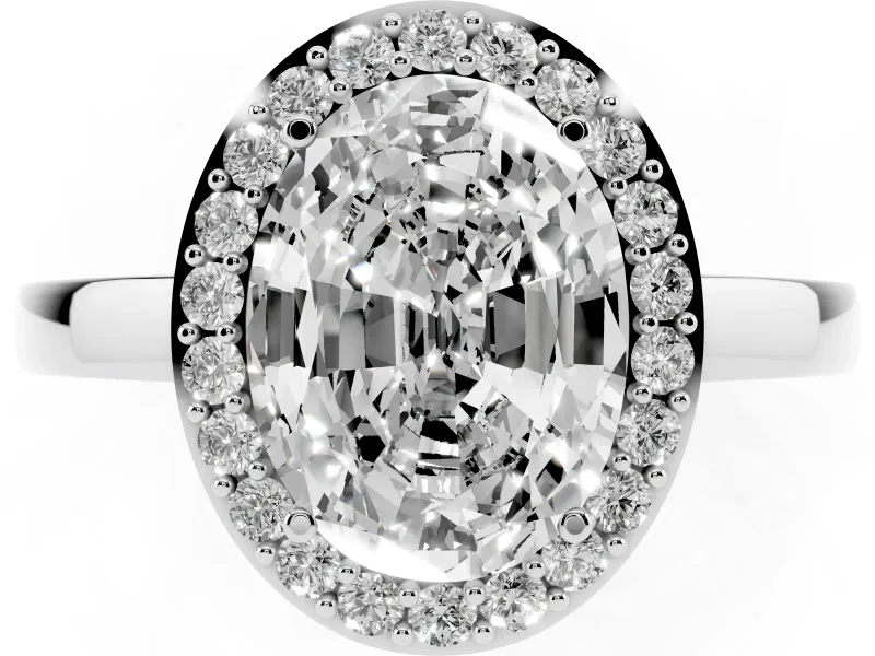 Oval Cut Diamond Halo Ring Set in Platinum with Solitaire Band and Prong Setting