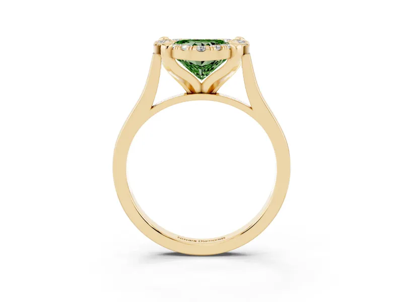 Heart-Shaped Claw Corner Halo Engagement Ring Setting for a Fancy Green Lab-Grown Diamond | Plain Band | Yellow Gold