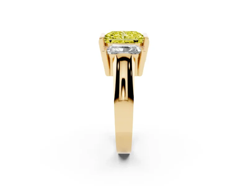 Radiant Cut Channel-Set Three Stone Engagement Ring Setting for a Fancy Yellow Lab-Grown Diamond | Yellow Gold