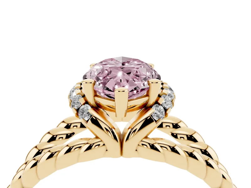 Marquise Rope Split Shank Engagement Ring Setting for a Fancy Pink Lab-Grown Diamond | Yellow Gold