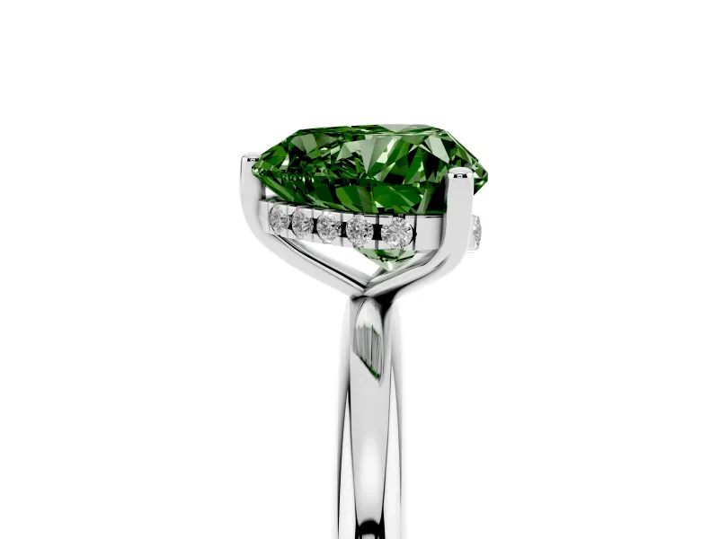 Fancy Green Heart Cut Diamond Solitaire Engagement Ring Set in Platinum with Prong Setting and Polished Band