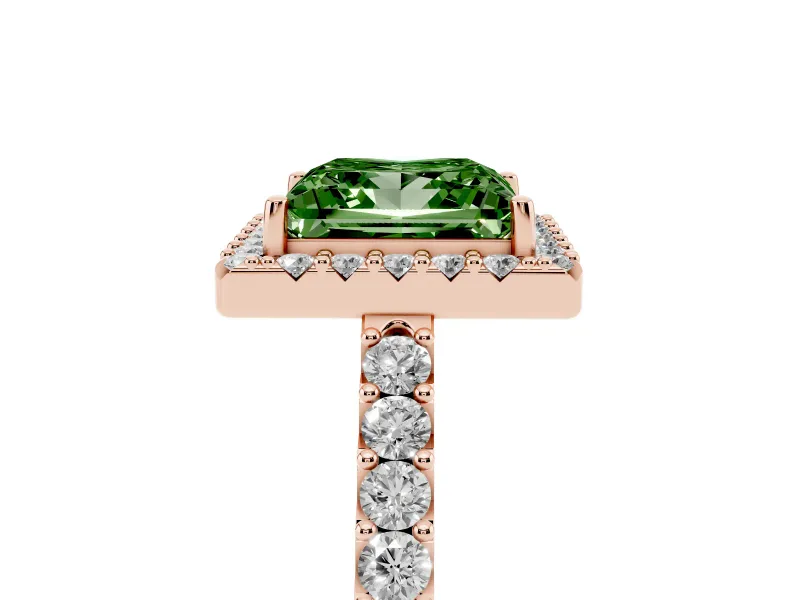 Princess Cut Halo Engagement Ring Setting for a Fancy Green Lab-Grown Diamond | Single Row Pavé Band | Rose Gold