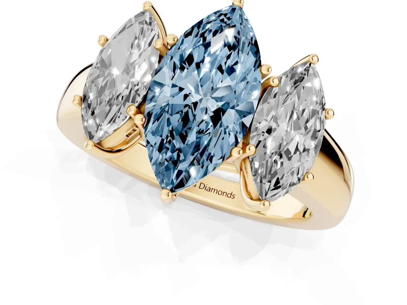 Marquise 3 Stone Engagement Ring Setting for a Fancy Blue Lab-Grown Diamond | Yellow Gold