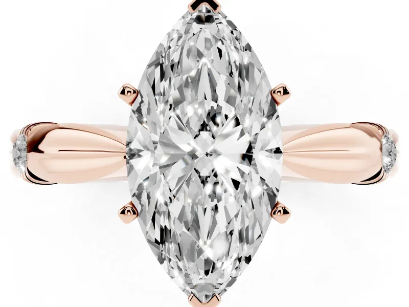 Marquise Cut Diamond Solitaire Twisted Band Ring Set in Rose gold with Accent Stones and Prong Setting