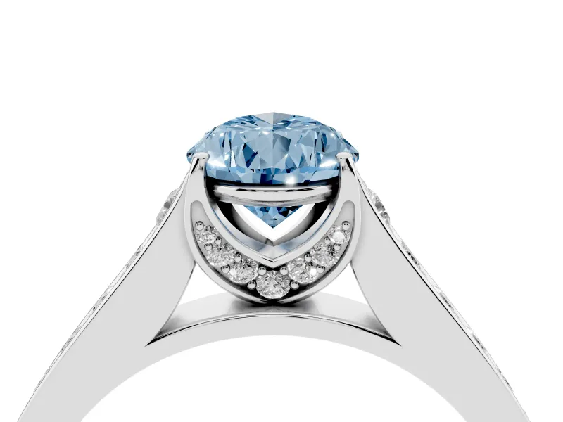 Pear-Shaped Graduated Pavé Engagement Ring Setting for a Fancy Blue Lab-Grown Diamond | Platinum