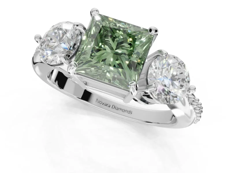 Princess Cut Engagement Ring Setting for a Fancy Green Lab-Grown Diamond | Sterling Silver - Design NV-24901