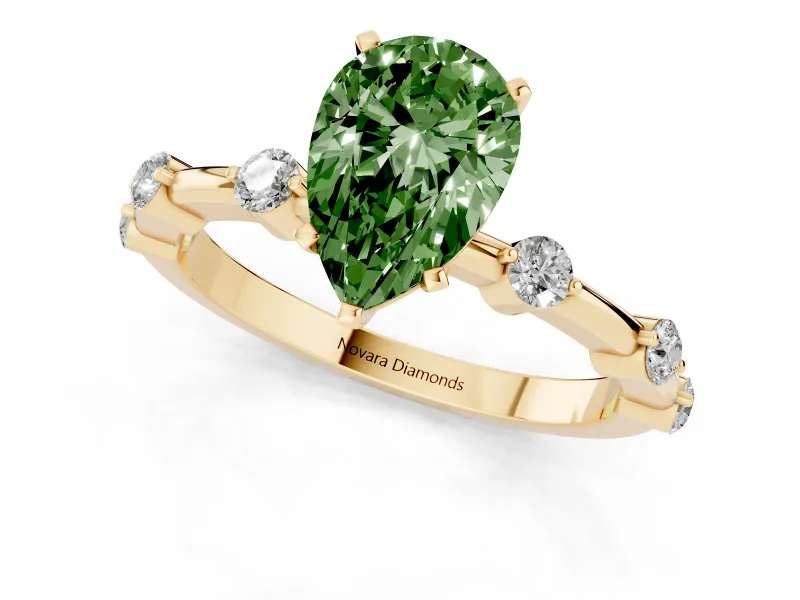 Pear-Shaped Bar Set Engagement Ring Setting for a Fancy Green Lab-Grown Diamond | Yellow Gold