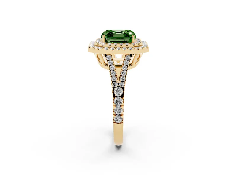 Asscher Cut Halo Engagement Ring Setting for a Fancy Green Lab-Grown Diamond | Yellow Gold - Design NV-24799