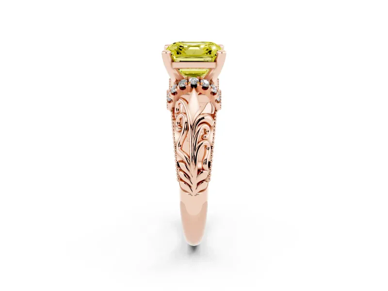 Asscher Cut Filigree Engagement Ring Setting for a Fancy Yellow Lab-Grown Diamond | Rose Gold