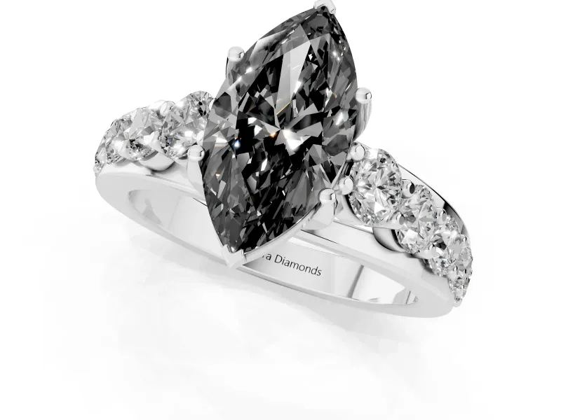 Marquise Graduated Engagement Ring Setting for a Black Center | Platinum