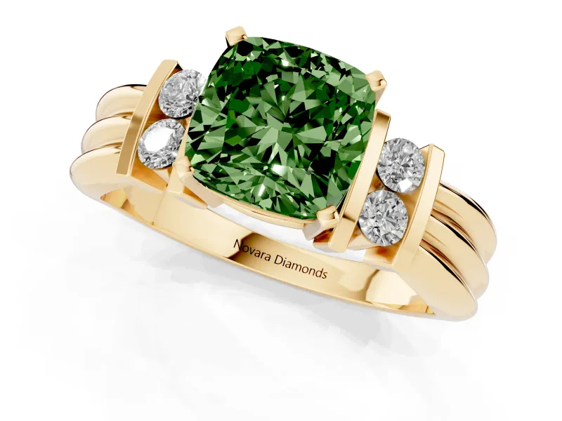 Cushion Cut Bar-Set Engagement Ring Setting for a Fancy Green Lab-Grown Diamond | Yellow Gold