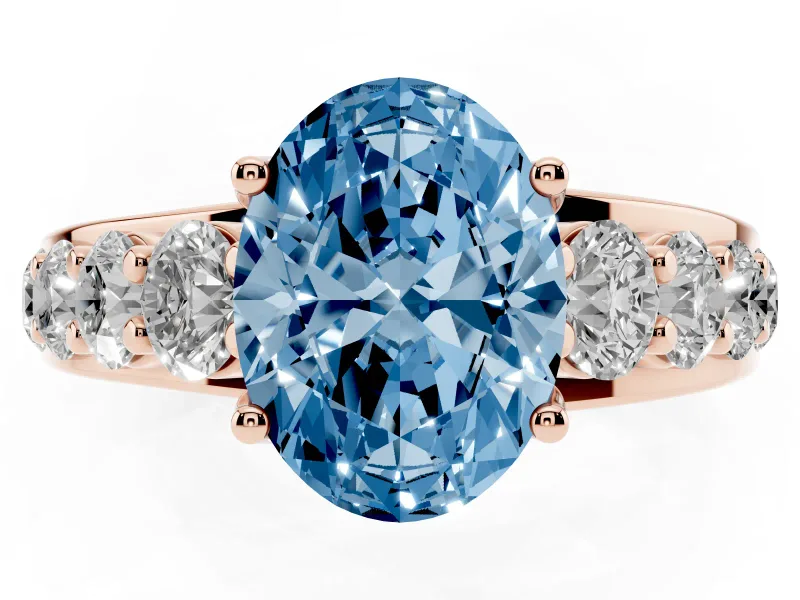 Oval Graduated Engagement Ring Setting for a Fancy Blue Lab-Grown Diamond | Rose Gold