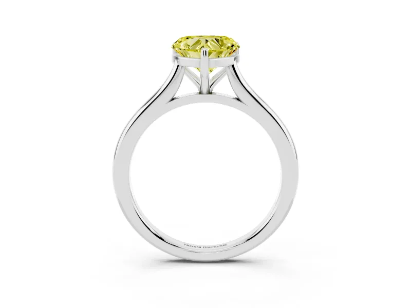 Fancy Yellow Heart Cut Diamond Solitaire Ring Set in Silver with Cathedral Band and Prong Setting