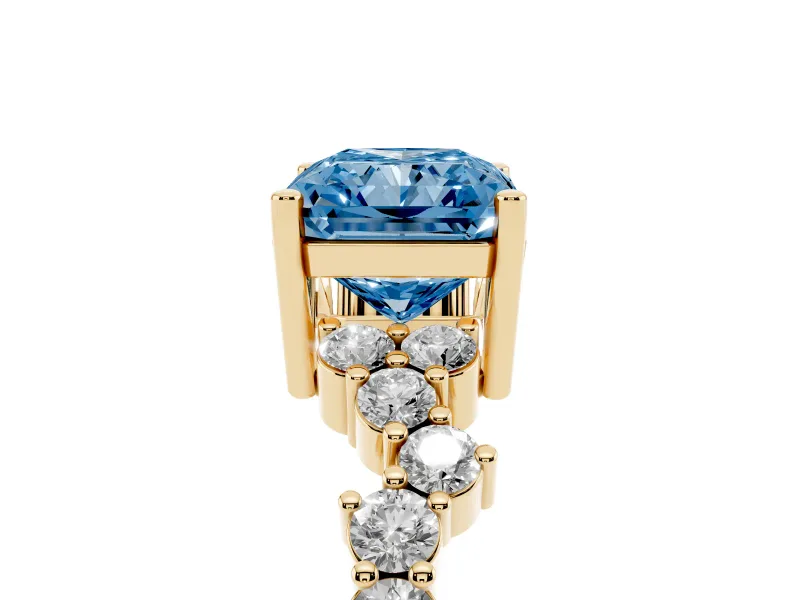 Radiant Cut Accented Engagement Ring Setting for a Fancy Blue Lab-Grown Diamond | Yellow Gold