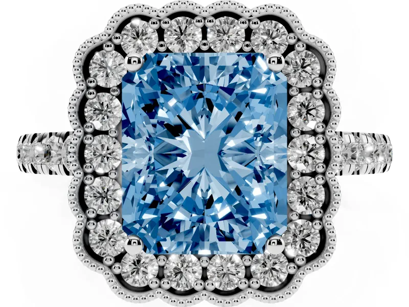 Radiant Cut Halo Engagement Ring Setting for a Fancy Blue Lab-Grown Diamond | Sterling Silver - Design NV-24763