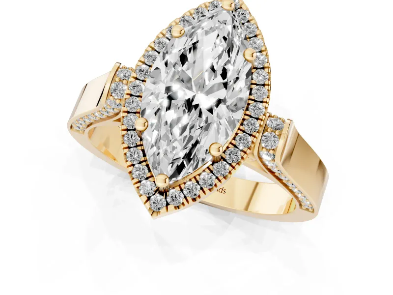 Marquise Halo Engagement Ring Setting | Pavé Panel Shoulders | Yellow Gold