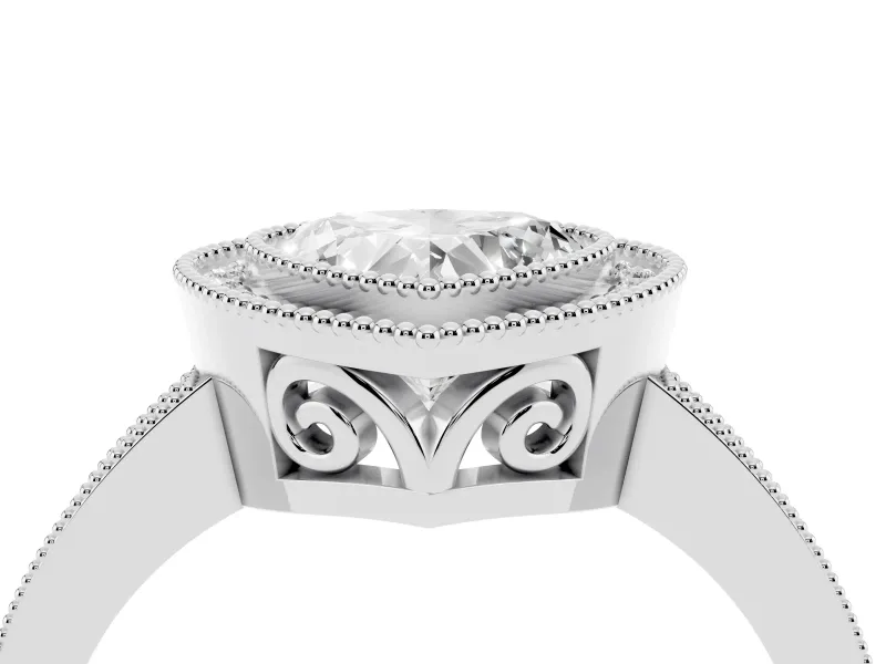 Heart Cut Diamond Halo Ring Set in Platinum with Pavé Band and Milgrain-Edged Prongs