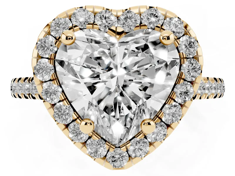 Heart-Shaped Halo Engagement Ring Setting | Tapered Band | Yellow Gold