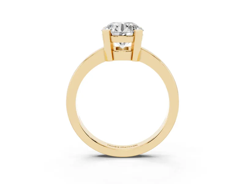 Round Cut Diamond Solitaire Ring Set in Yellow gold with Prong Head and Smooth Polished Band