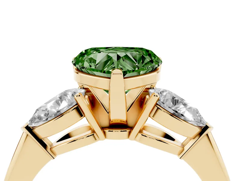 Heart-Shaped 3-Stone Engagement Ring Setting for a Fancy Green Lab-Grown Diamond | Yellow Gold