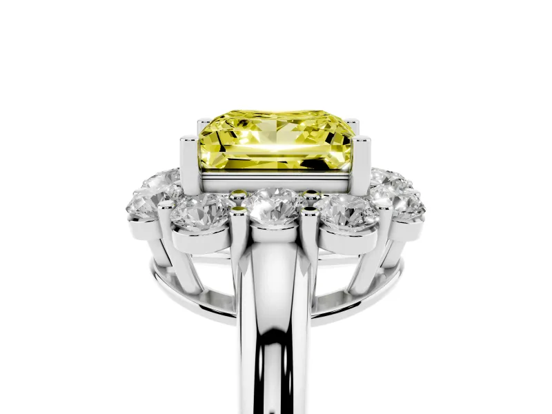 Princess Cut Graduated Milgrain Halo Engagement Ring Setting for a Fancy Yellow Lab-Grown Diamond | White Gold