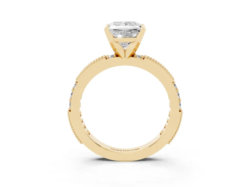 Princess Cut Vintage Pavé Solitaire Engagement Ring Setting | Milgrain Edges | Yellow Gold