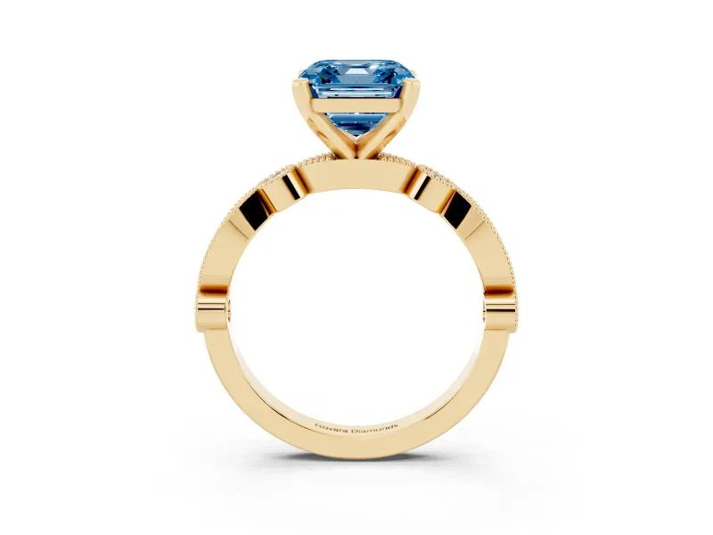 Asscher Cut Vintage Engagement Ring Setting for a Fancy Blue Lab-Grown Diamond | Yellow Gold