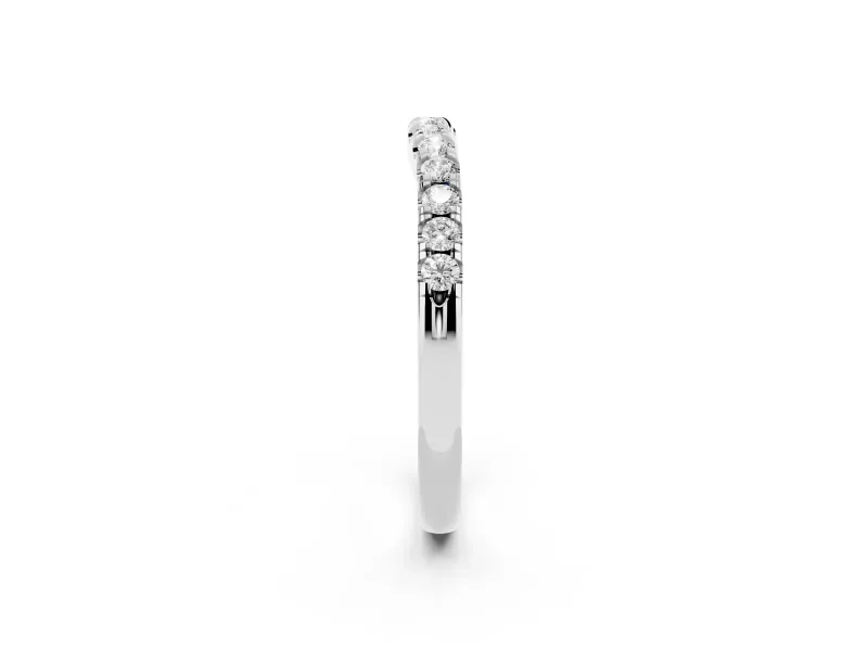 Round Diamond Curved Eternity Band Set in White gold with Pavé Shared Prongs