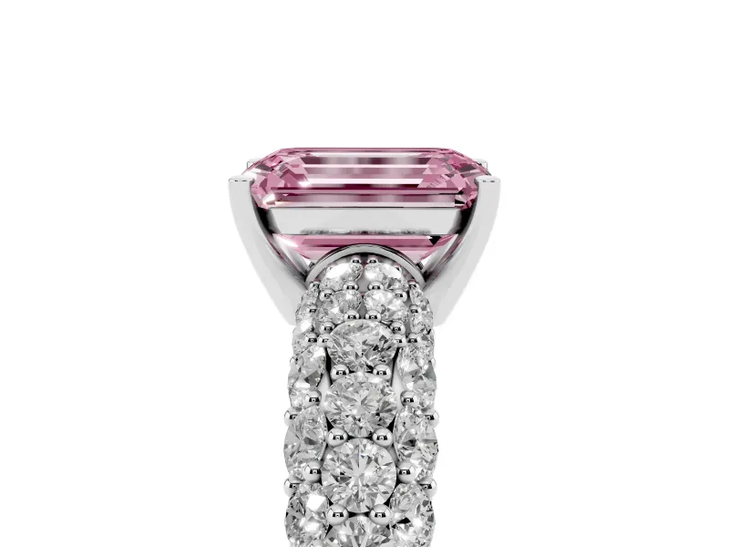 Emerald Cut Multi Row Pave Engagement Ring Setting for a Fancy Pink Lab-Grown Diamond | Platinum