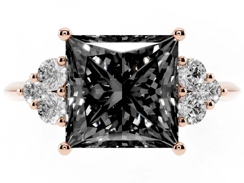 Princess Cut Cluster Accent Engagement Ring Setting for a Black Center | Plain Band | Rose Gold
