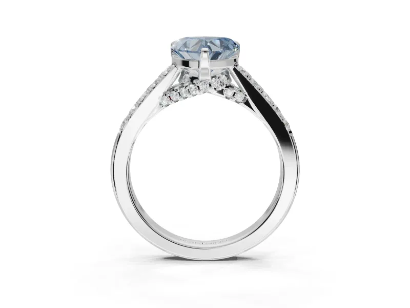 Heart-Shaped Pavé Engagement Ring Setting for a Fancy Blue Lab-Grown Diamond | Crossover Gallery | Sterling Silver