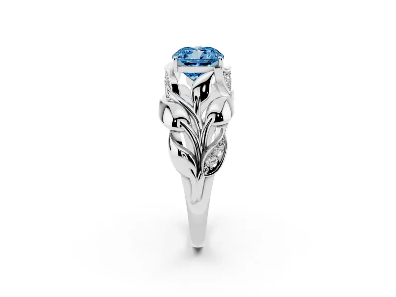 Cushion Cut Leaf Bypass Engagement Ring Setting for a Fancy Blue Lab-Grown Diamond | White Gold