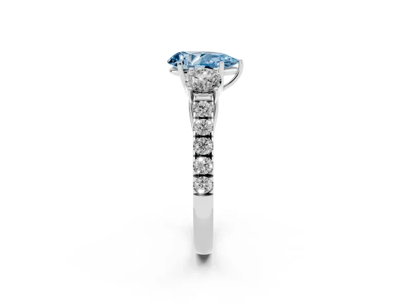 Pear-Shaped Engagement Ring Setting for a Fancy Blue Lab-Grown Diamond | Three Stone | Platinum