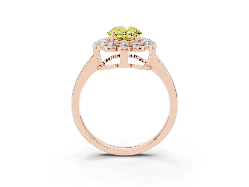 Oval Scalloped Cluster Halo Engagement Ring Setting for a Fancy Yellow Lab-Grown Diamond | Plain Band | Rose Gold