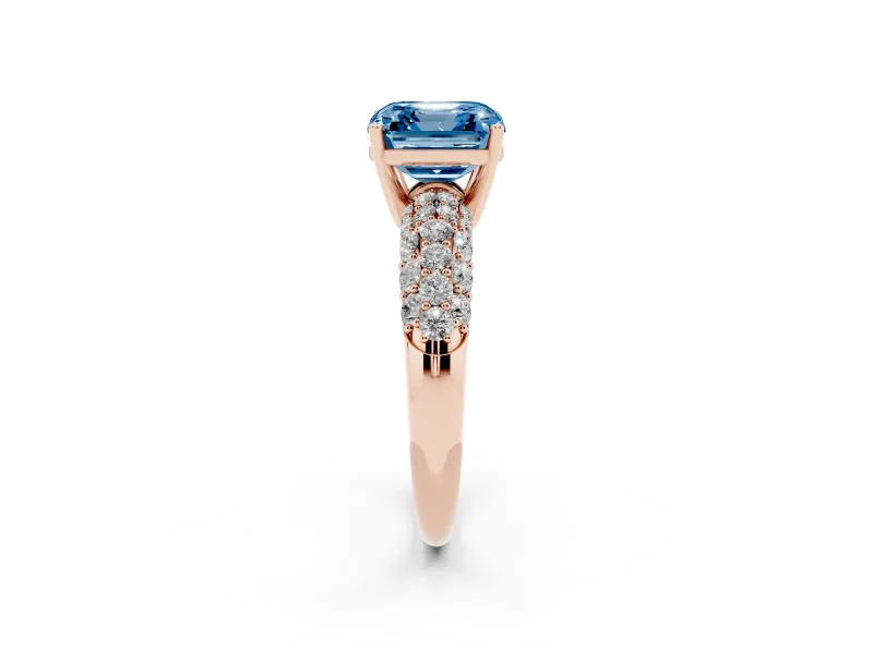 Asscher Cut Multi Row Pave Engagement Ring Setting for a Fancy Blue Lab-Grown Diamond | Rose Gold