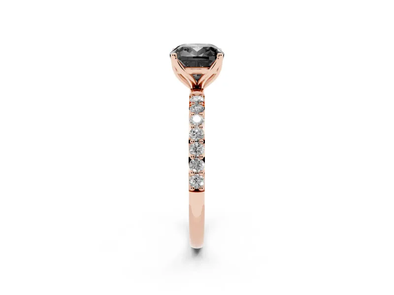 Cushion Cut Pavé Solitaire Engagement Ring Setting for a Black Center | Slim Band | Rose Gold