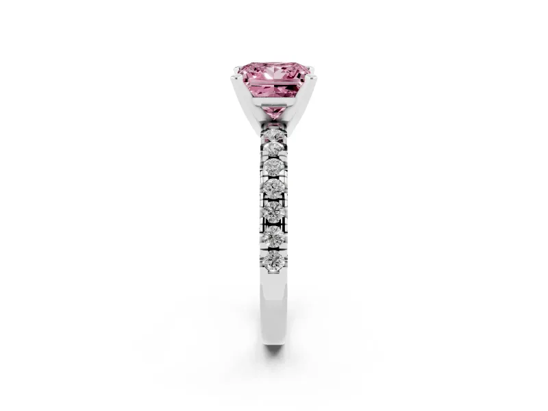 Princess Cut Pavé Engagement Ring Setting for a Fancy Pink Lab-Grown Diamond | Sterling Silver
