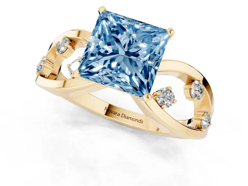 Princess Cut Loop Engagement Ring Setting for a Fancy Blue Lab-Grown Diamond | Yellow Gold