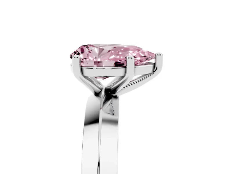 Fancy Pink Pear Cut Diamond Solitaire Engagement Ring Set in Platinum with Flat Band and Prong Setting