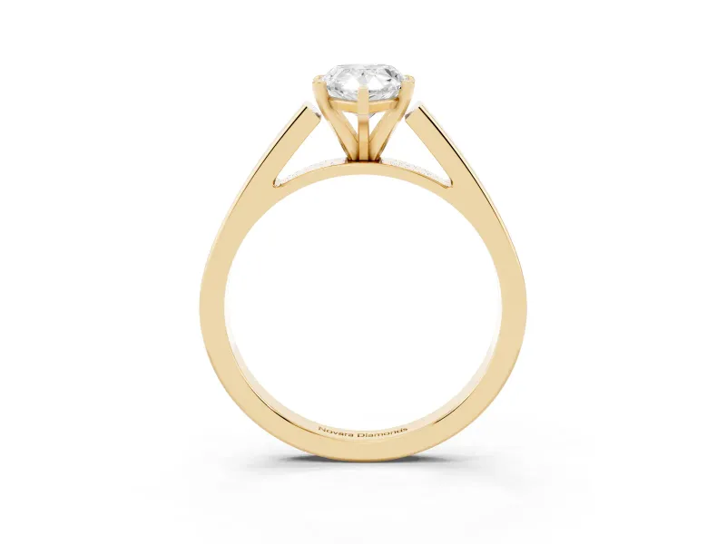 Pear Cut Diamond Solitaire Engagement Ring Set in Yellow gold with Prong Setting and Tapered Band