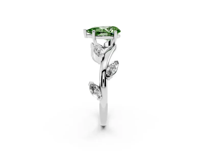 Pear-Shaped Twisted Vine Engagement Ring Setting for a Fancy Green Lab-Grown Diamond | White Gold