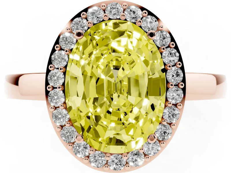 Oval Thin Halo Engagement Ring Setting for a Fancy Yellow Lab-Grown Diamond | Plain Band | Rose Gold