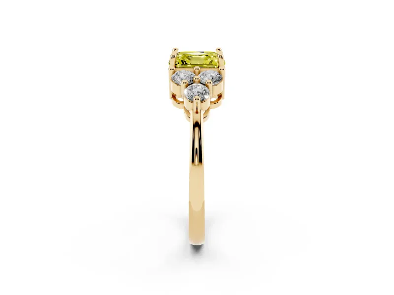 Asscher Cut Cluster Side Stone Engagement Ring Setting for a Fancy Yellow Lab-Grown Diamond | Plain Band | Yellow Gold