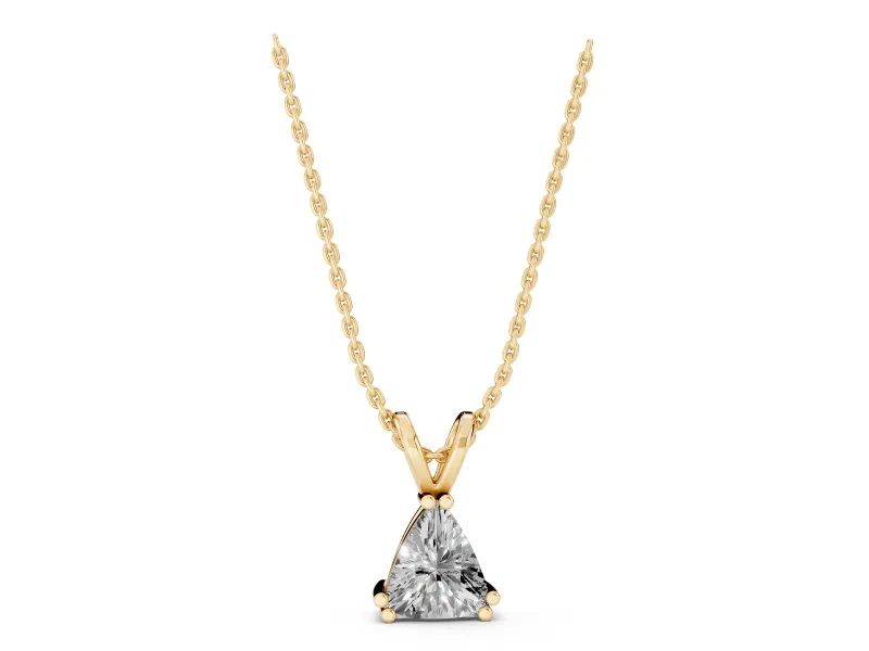 Trillion Cut Diamond Solitaire Pendant Set in Yellow gold with Double Prong Setting