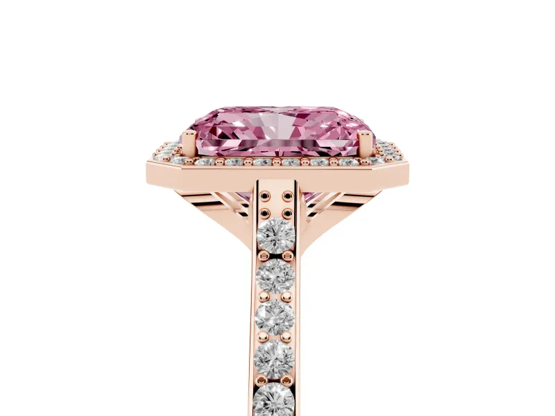 Radiant Cut Halo Engagement Ring Setting for a Fancy Pink Lab-Grown Diamond | Rose Gold - Design NV-24729