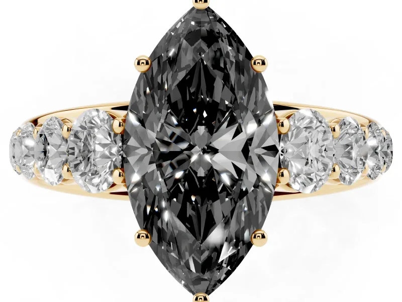 Marquise Engagement Ring Setting for a Black Center | Yellow Gold