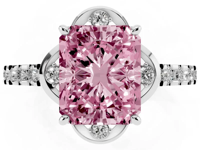 Radiant Cut Floral Engagement Ring Setting for a Fancy Pink Lab-Grown Diamond | Pavé Band | Platinum