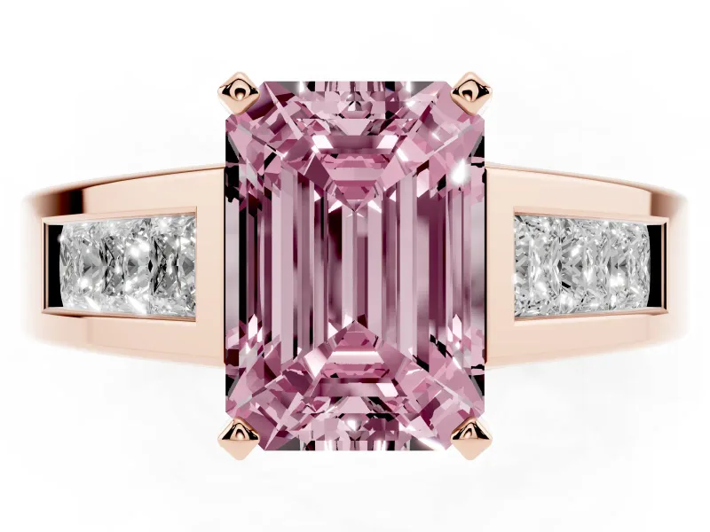 Emerald Cut Channel-Set Engagement Ring Setting for a Fancy Pink Lab-Grown Diamond | Rose Gold